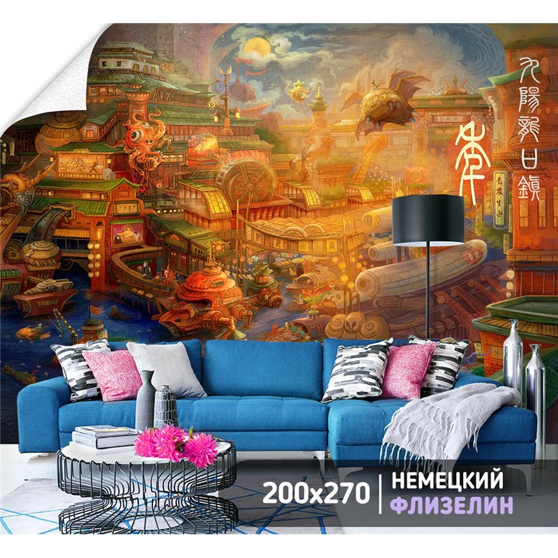 Фотообои японская иллюстрация иероглифы 200х270 см для зала