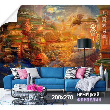 Фотообои японская иллюстрация иероглифы 200х270 см для зала