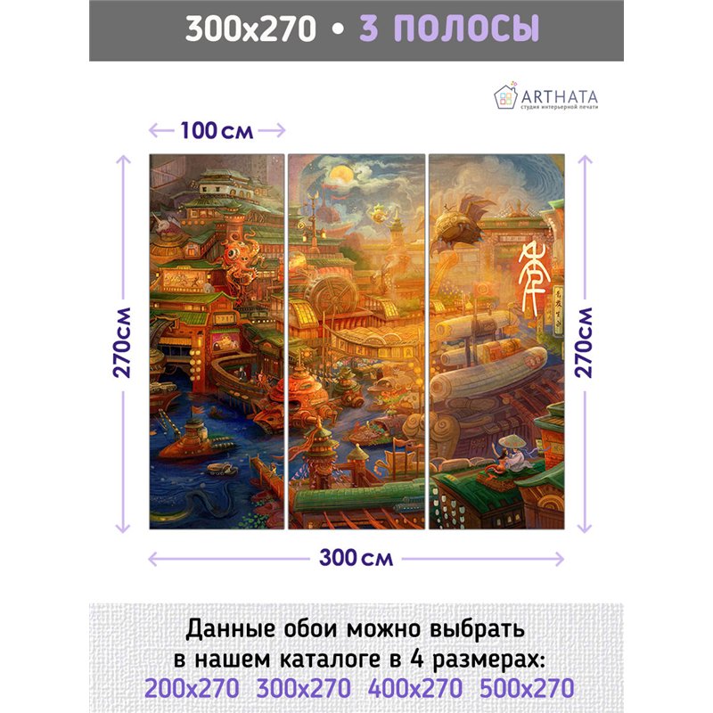 Фотообои детям японская иллюстрация 300х270 см для девочек для мальчиков