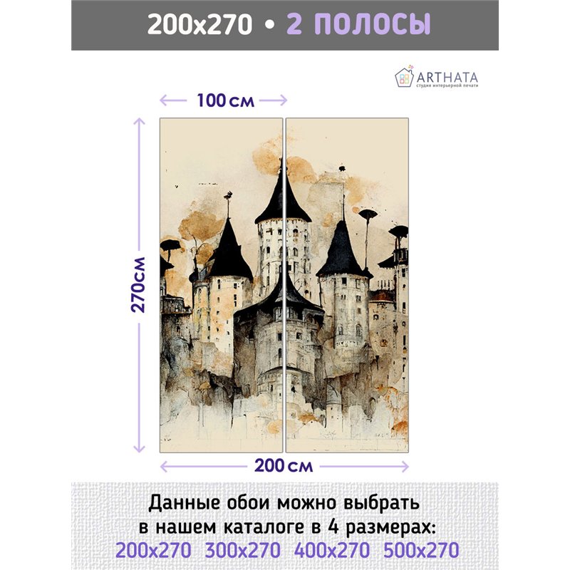 Фотообои акварельный домик 200х270 см для зала