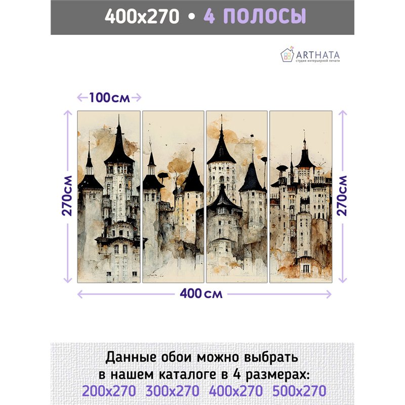 Фотообои для зала акварельный домик 400х270 см интерьерные