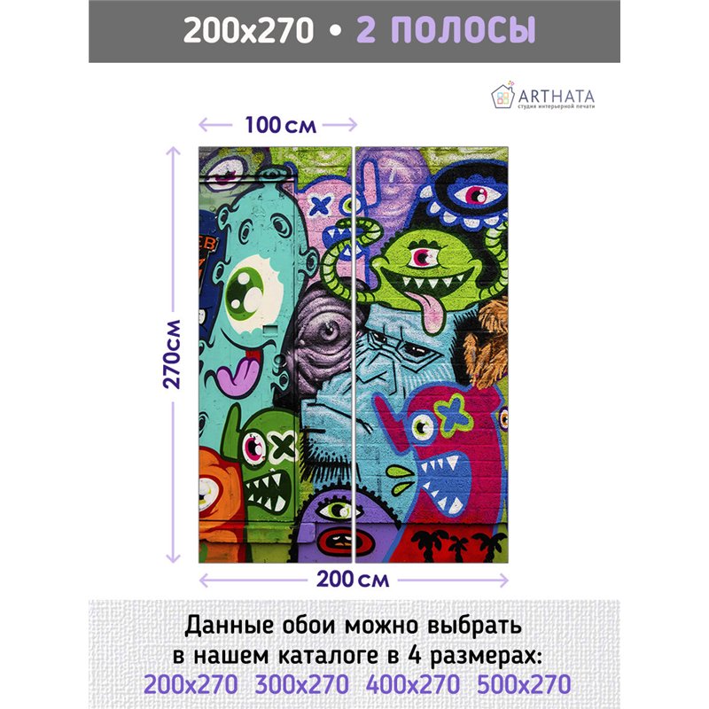 Фотообои стена граффити монстры 200х270 см для кухни