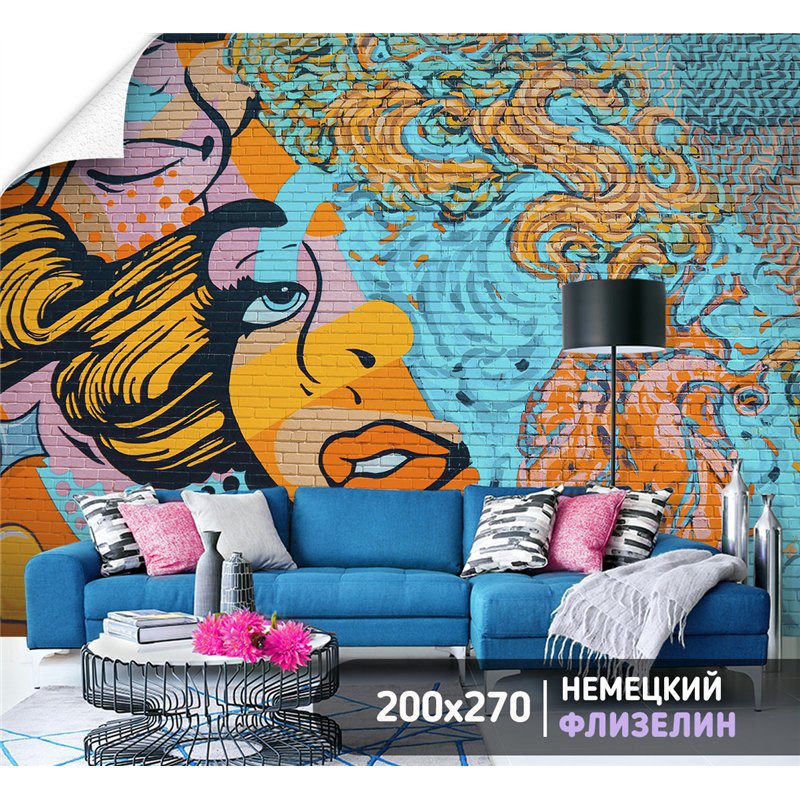 Фотообои 3D кирпичная стена граффити 200х270 см флизелиновые с виниловым покрытием