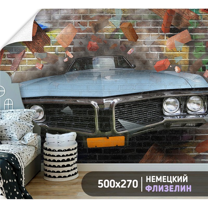 Фотообои в детскую кирпичная стена граффити 500х270 см моющиеся