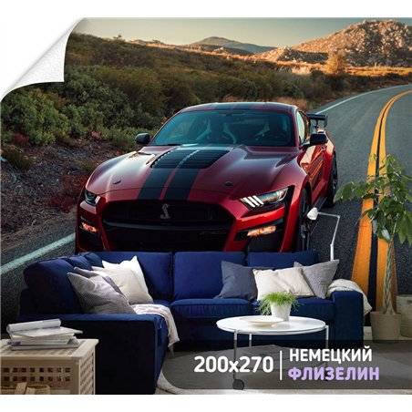 Фотообои красная машина на дороге 200х270 см для спальни