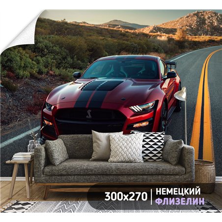 Фотообои красная машина на дороге 300х270 см для кухни
