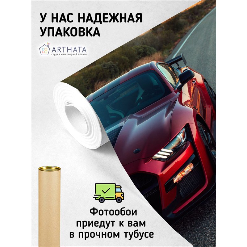 Фотообои красная машина на дороге 400х270 см в коридор