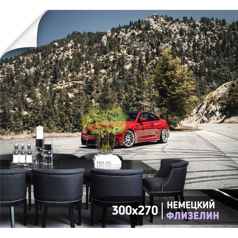 Фотообои для спальни красная машина 300х270 см моющиеся