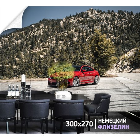 Фотообои для спальни красная машина 300х270 см моющиеся