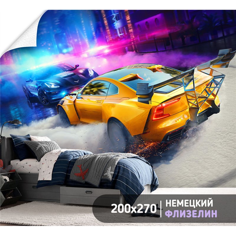 Фотообои желтая машина неон 200х270 см моющиеся