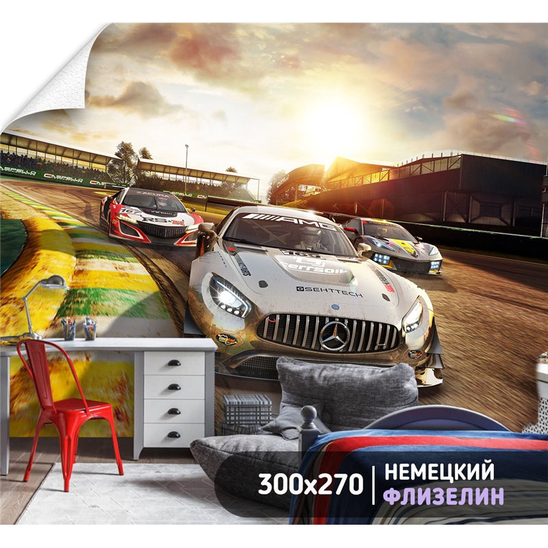 Фотообои на стену машины дорога закат 300х270 см интерьерные