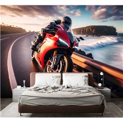 Фотообои красный мотоцикл на закате 200х270 см в коридор