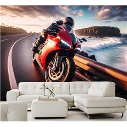 Фотообои красный мотоцикл на закате 200х270 см в коридор