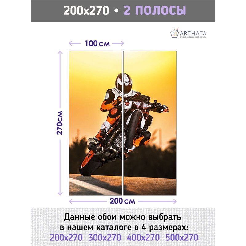 Фотообои для зала мотоцикл гонка 200х270 см моющиеся