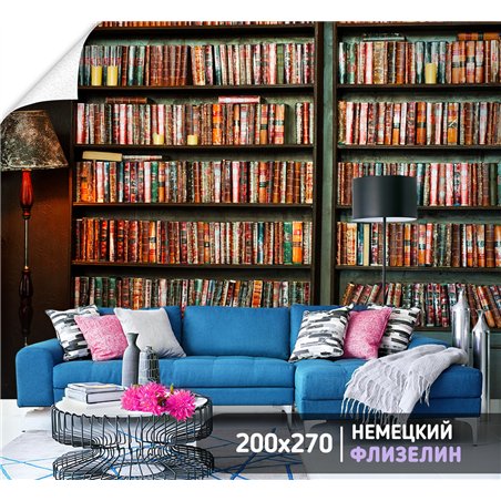 Фотообои книжные полки 200х270 см интерьерные