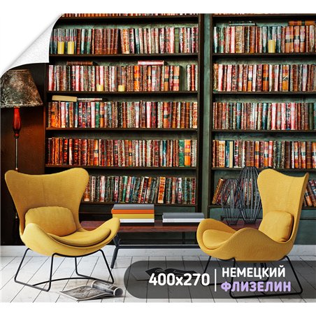 Фотообои книжные полки 400х270 см для спальни