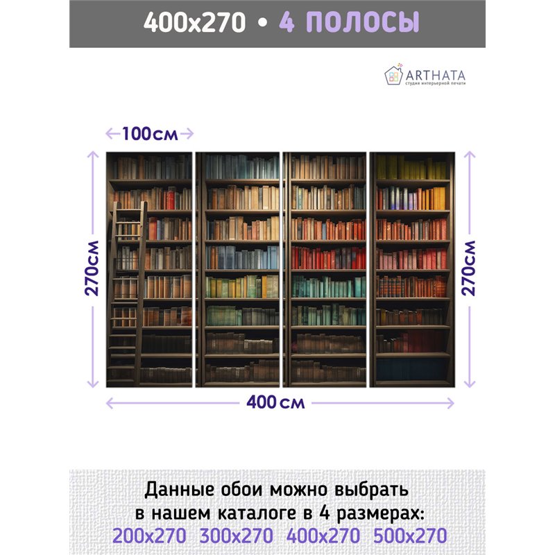 Фотообои книжные полки 400х270 см интерьерные