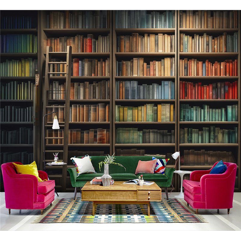 Фотообои книжные полки 400х270 см интерьерные