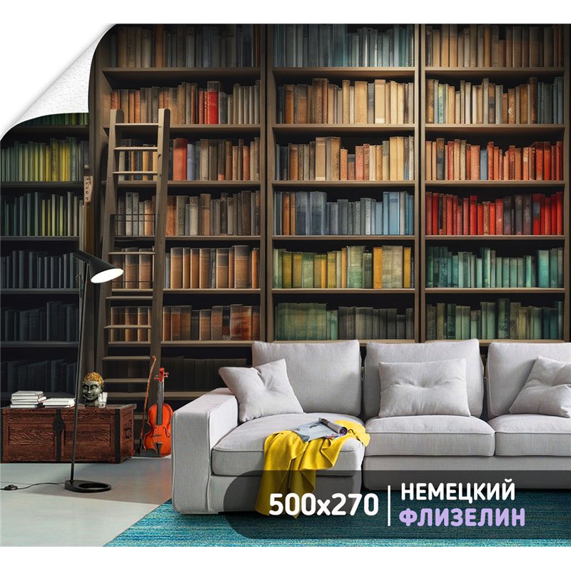 Фотообои книжные полки 500х270 см флизелиновые с виниловым покрытием