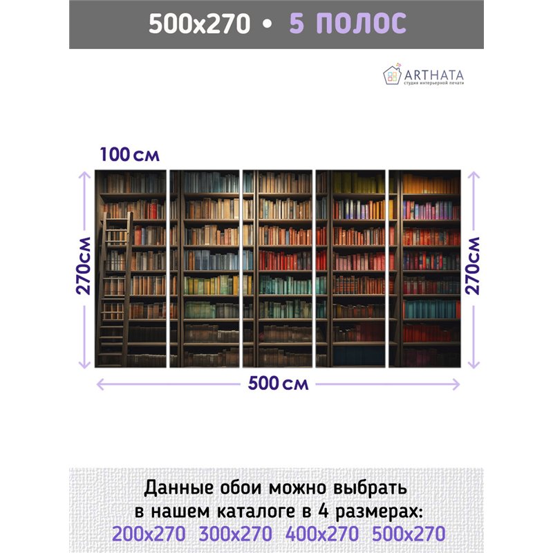 Фотообои книжные полки 500х270 см флизелиновые с виниловым покрытием
