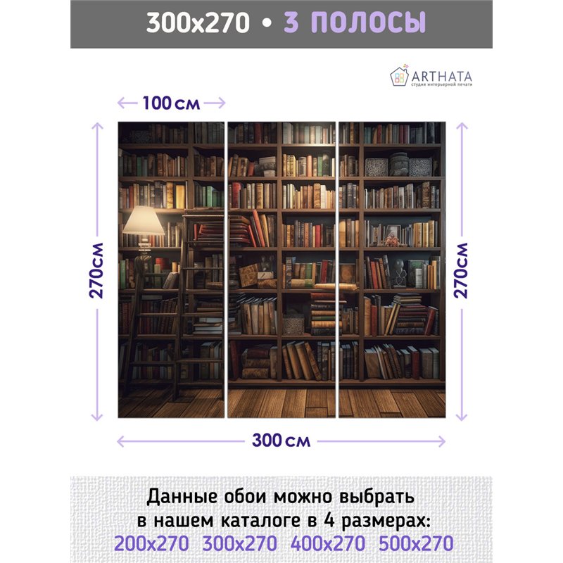 Фотообои книжные полки 300х270 см для коридора