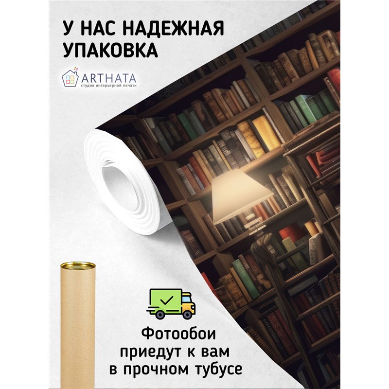 Фотообои книжные полки 400х270 см для декорирования стен в зале