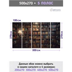 Фотообои книжные полки 500х270 см для оформления стен в гостиной