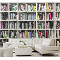 Фотообои белые книжные полки 300х270 см интерьерные