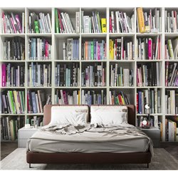 Фотообои белые книжные полки 300х270 см интерьерные