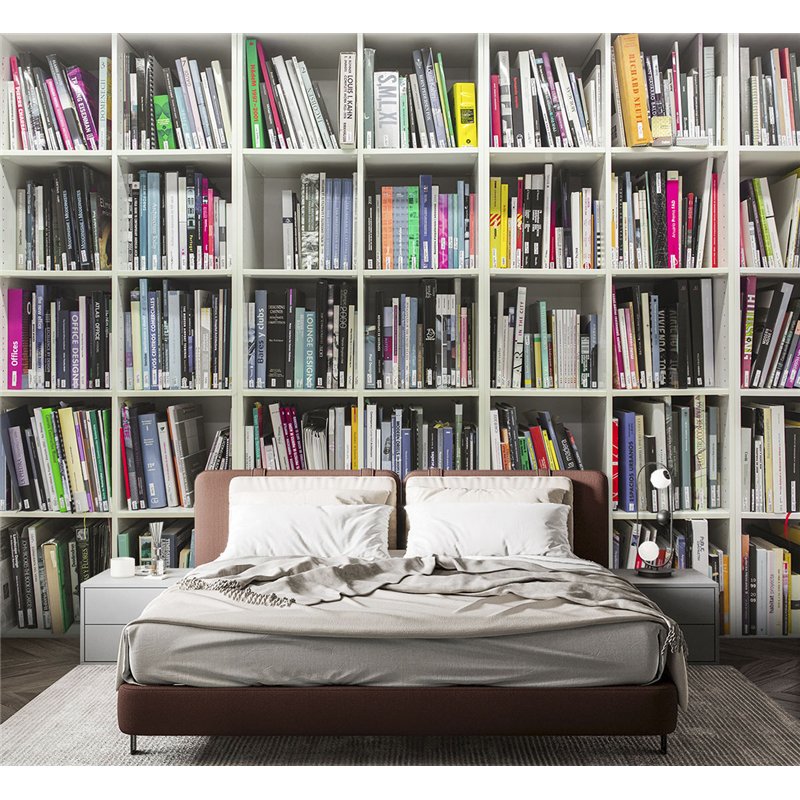 Фотообои белые книжные полки 300х270 см интерьерные