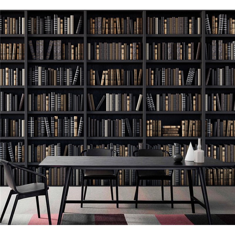 Фотообои черные книжные полки 200х270 см для коридора