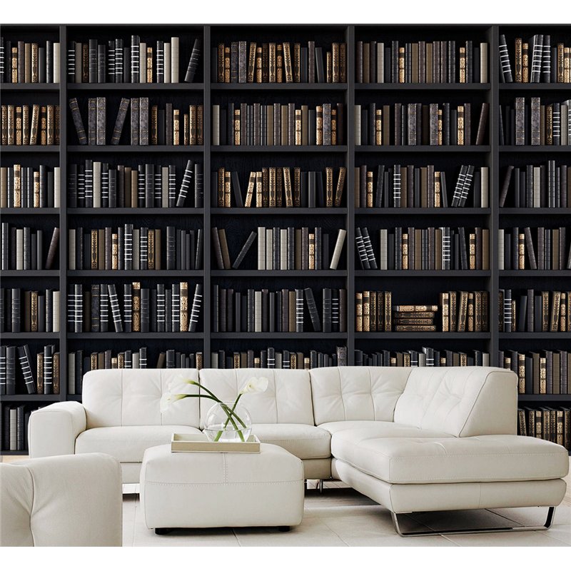 Фотообои черные книжные полки 200х270 см для коридора