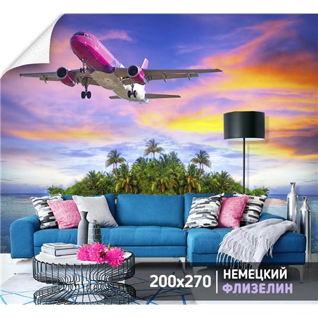 Фотообои Розовый самолет на закате 200х270 см интерьерные