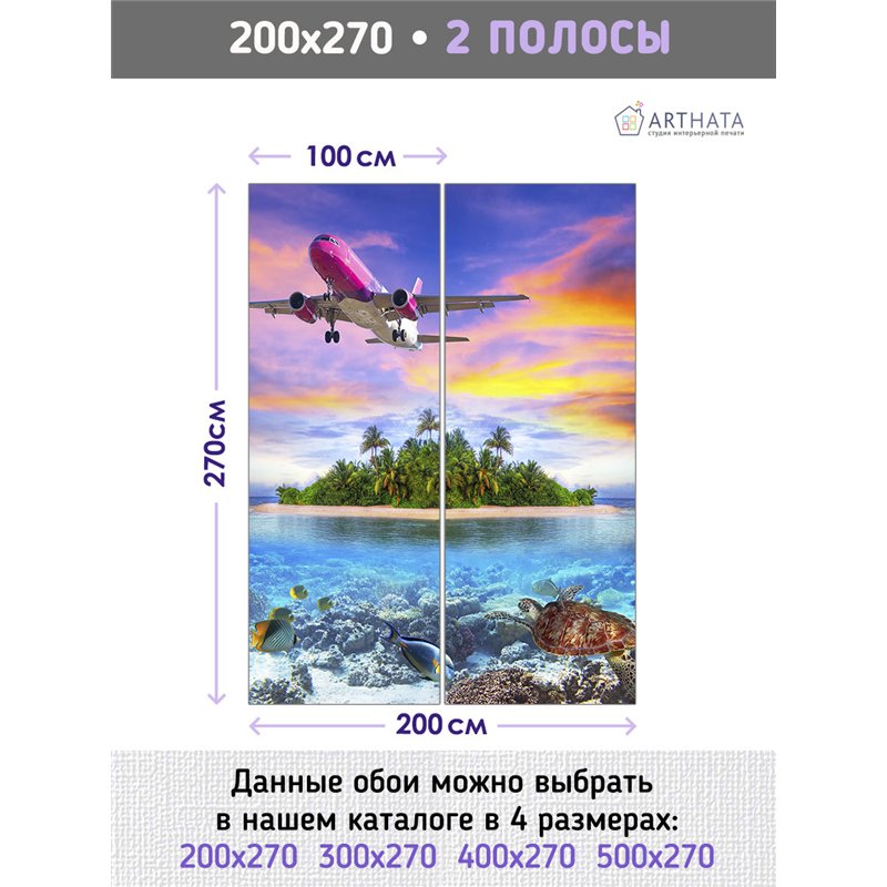 Фотообои Розовый самолет на закате 200х270 см интерьерные