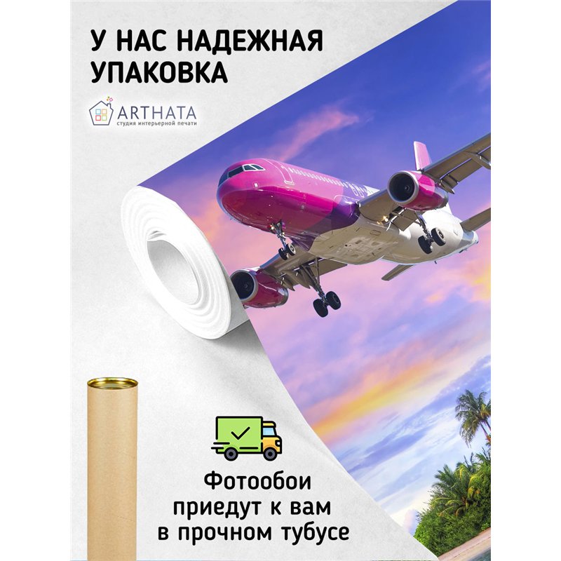 Фотообои Розовый самолет на закате 200х270 см интерьерные