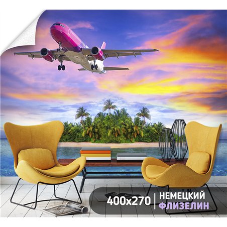 Фотообои Розовый самолет на закате 400х270 см для спальни