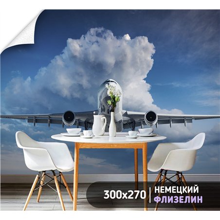 Фотообои Самолет в голубом небе 300х270 см для оформления стен в гостиной