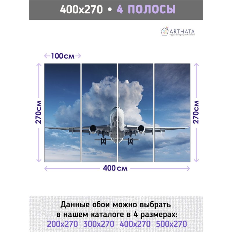 Фотообои Самолет в голубом небе 400х270 см моющиеся