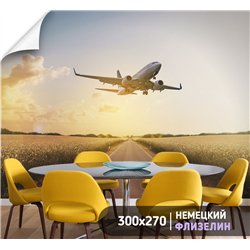 Фотообои Самолет на рассвете 300х270 см для спальни