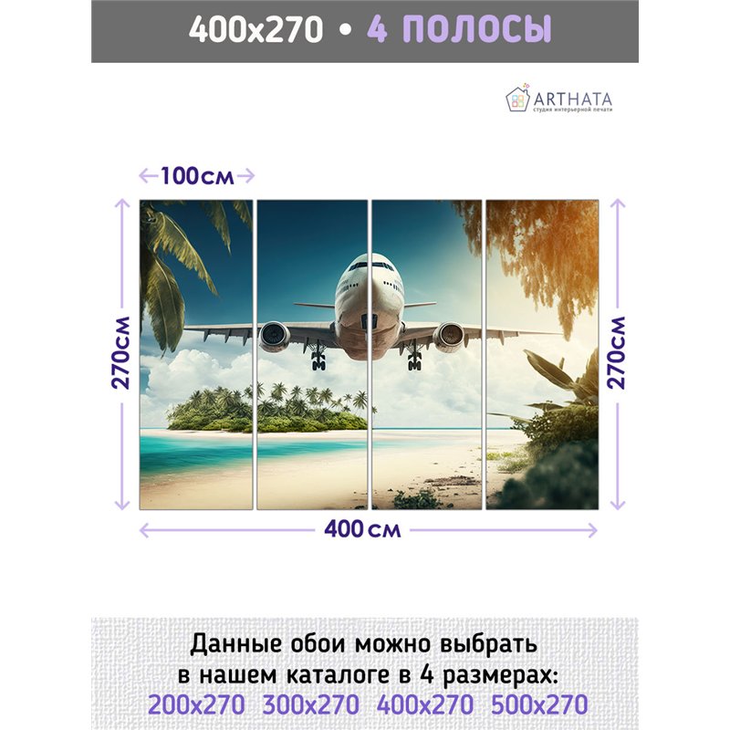 Фотообои Самолет в тропиках 400х270 см интерьерные
