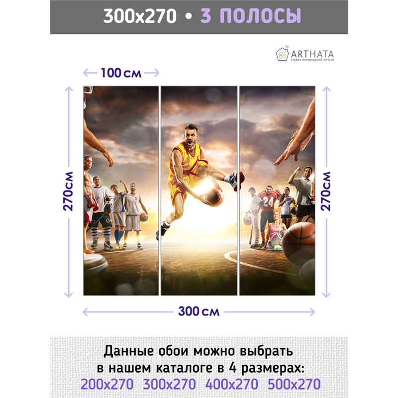 Фотообои Спорт - баскетбольный мяч 300х270 см интерьерные
