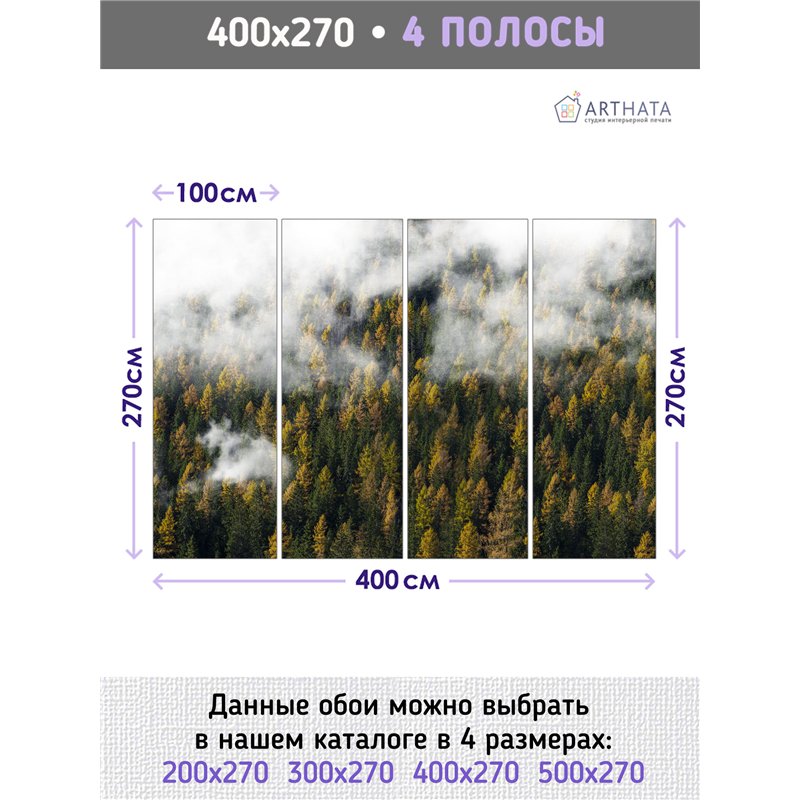 Фотообои Осенний лес в тумане и облаках 400х270 см для оформления стен в гостиной