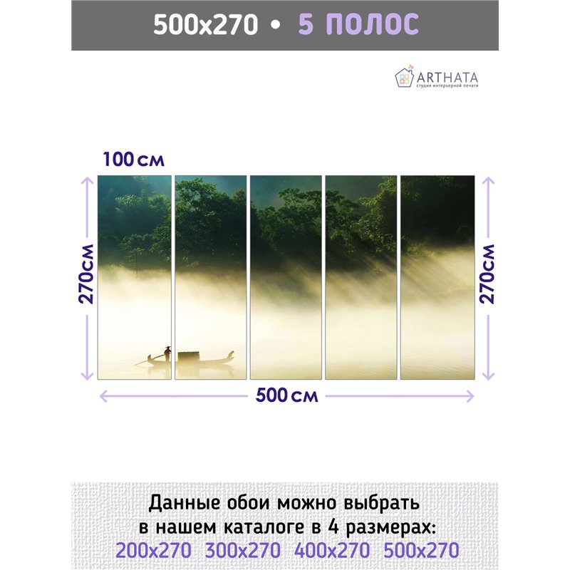 Фотообои Лес в тумане с засветом 500х270 см для стен в зале