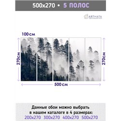 Фотообои Сосновый лес в тумане 500х270 см для декорирования стен в зале