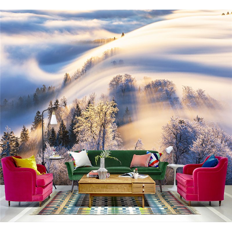Фотообои Зимний лес в солнечных лучах 200х270 см для коридора