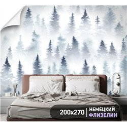 Фотообои Зимний акварельный лес в тумане 200х270 см для оформления стен в гостиной