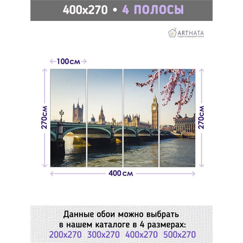 Фотообои для интерьера - 400х270см из 4х полос. Обои для стен, оформление спальни, детской комнаты, кухни, гостинной.