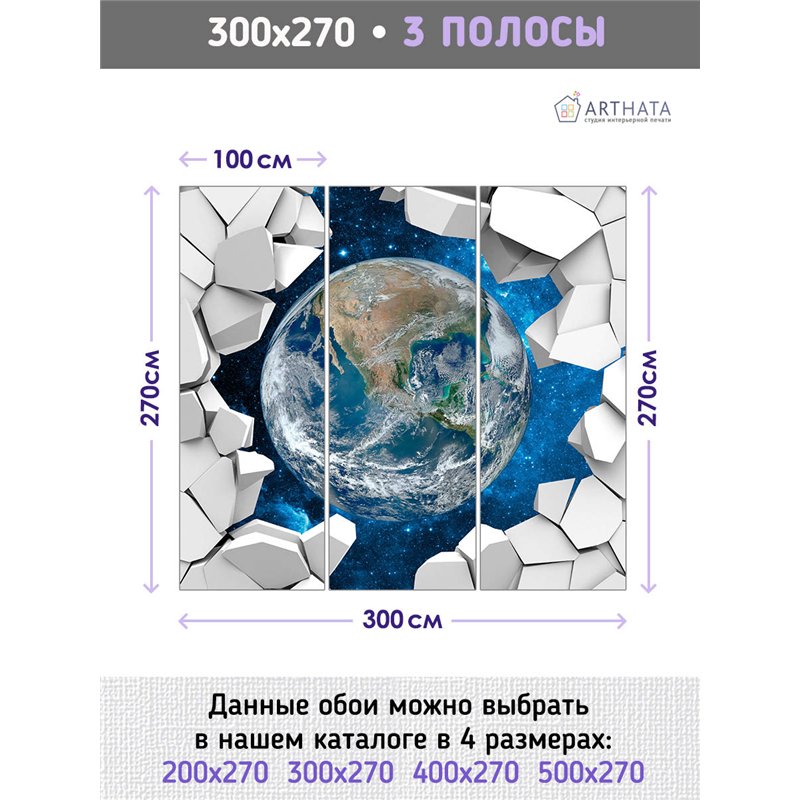 Фотообои для интерьера - 300х270см из 3х полос. Обои для стен, оформление спальни, детской комнаты, кухни, гостинной.
