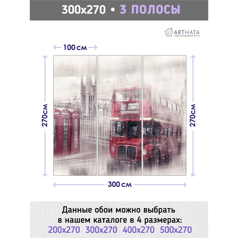 Фотообои для интерьера - 300х270см из 3х полос. Обои для стен, оформление спальни, детской комнаты, кухни, гостинной.