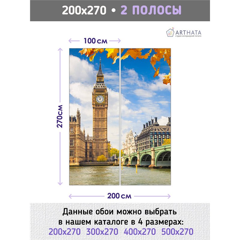 Фотообои для интерьера - 200х270см из 2х полос. Обои для стен, оформление спальни, детской комнаты, кухни, гостинной.